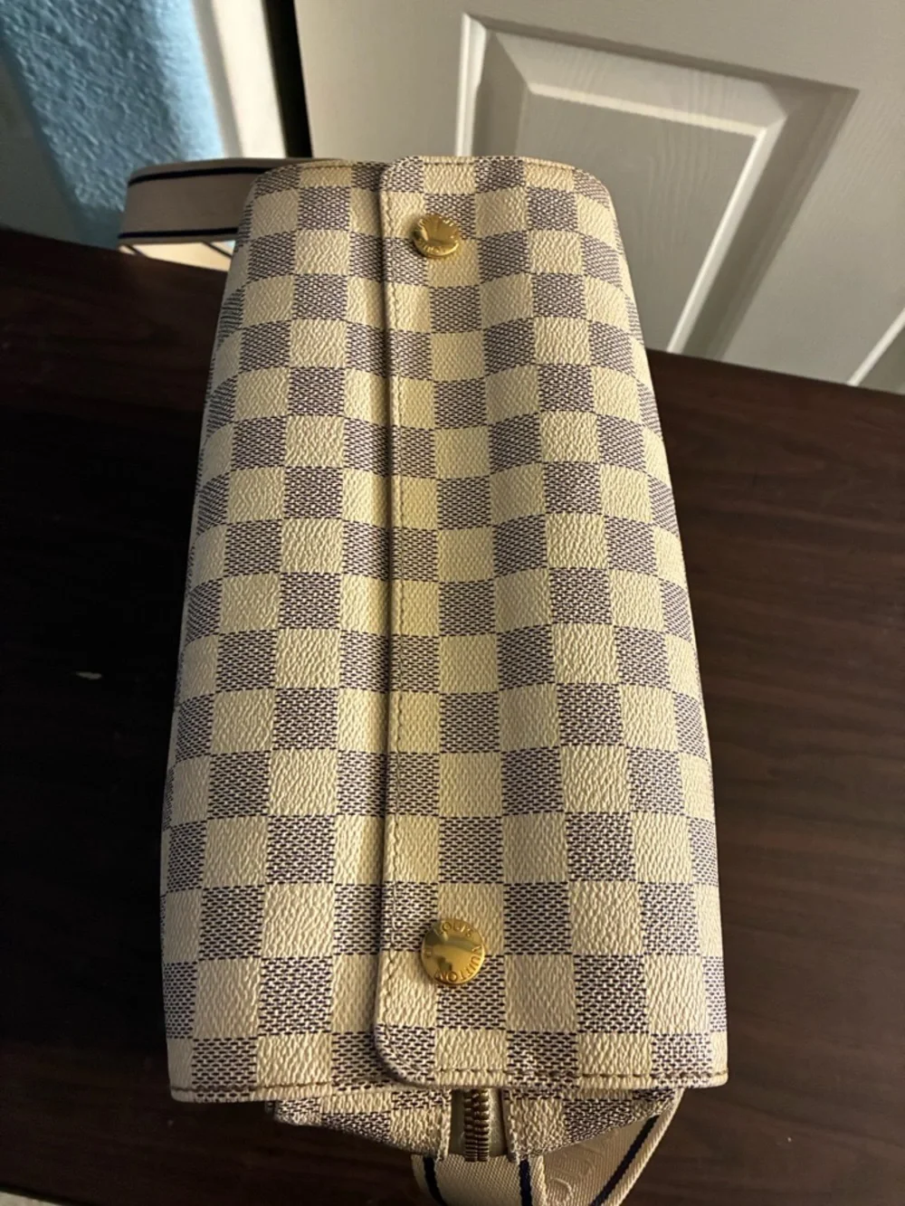 Checked Canvas Crossbody Messenger Bag in Beige and Brown